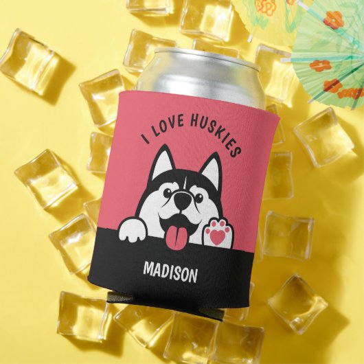 Cute Siberian Husky aangepaste tekst & kleur Blikjeskoeler (Insitu Zomer)