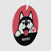 Cute Siberian Husky aangepaste tekst & kleur Ornament (voorkant)