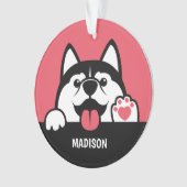 Cute Siberian Husky aangepaste tekst & kleur Ornament (voorkant)
