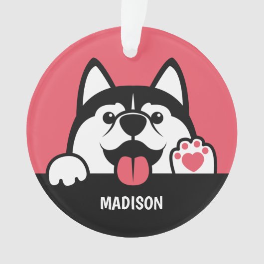 Cute Siberian Husky aangepaste tekst & kleur Ornament (voorkant)