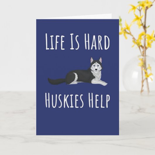 Cute Siberian Husky Cards Snow Blue Eyes Dog  Kaart (Gele Bloem)