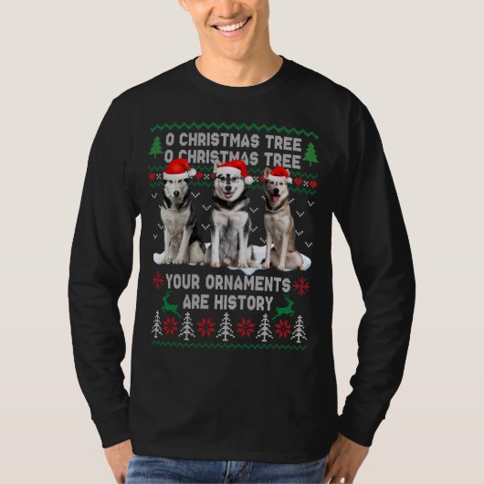 Cute Siberian Husky Dog Oh Kerstboom Ugly Xma T-shirt (Voorkant)