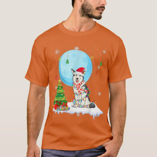 Cute Siberian Husky Kersthond Lights Lover T-shirt