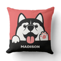 Cute Siberian Husky, kussens met aangepaste naam