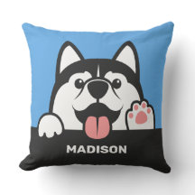 Cute Siberian Husky, kussens met aangepaste naam