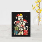 Cute Siberian Husky Le Dog Christmas Tree Xmas Hat Kaart (Gele Bloem)