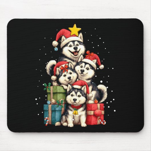 Cute Siberian Husky Le Dog Christmas Tree Xmas Hat Muismat (Voorkant)