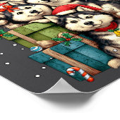 Cute Siberian Husky Le Dog Christmas Tree Xmas Hat Poster (Hoek)