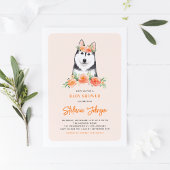 Cute Siberian Husky Peach Floral Baby shower Kaart