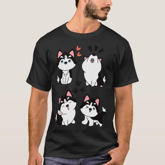 Cute Siberian Husky Pomsky Black T-shirt (Voorkant)
