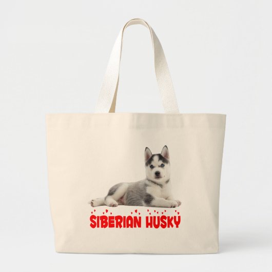 Cute Siberian Husky Puppy Dog Grote Tote Bag (Voorkant)