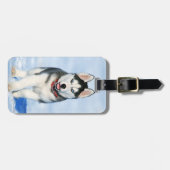 Cute Siberian Husky Puppy Dog in de sneeuw Bagagelabel (Voorkant horizontaal)