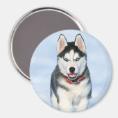 Cute Siberian Husky Puppy Dog in de sneeuw Magneet (Voorkant / Achterkant)