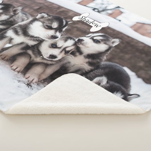 Cute Siberian Husky Puppy Dogs Blanket Name Bone Sherpa Deken (3/4)