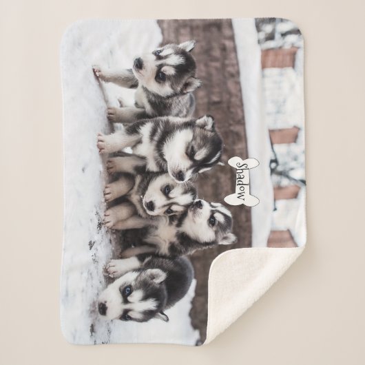 Cute Siberian Husky Puppy Dogs Blanket Name Bone Sherpa Deken (Voorkant)