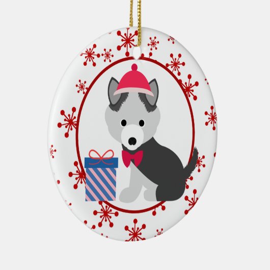 Cute Siberian Husky Puppy Snowflake Keramisch Ornament (Rechts)