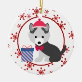 Cute Siberian Husky Puppy Snowflake Keramisch Ornament (Voorkant)