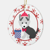 Cute Siberian Husky Puppy Snowflake Keramisch Ornament (Links)