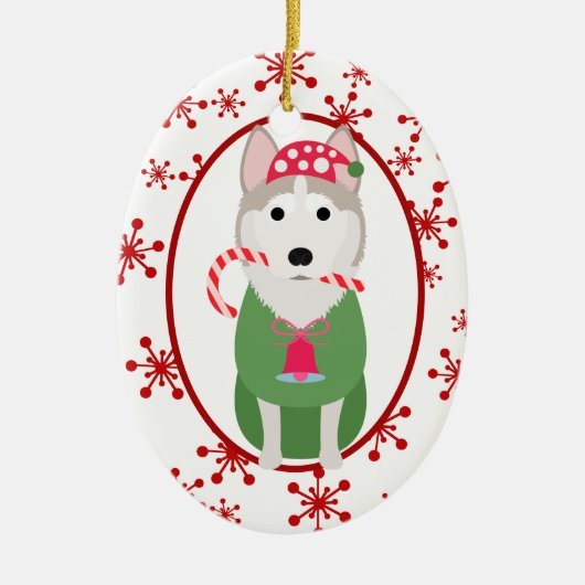Cute Siberian Husky Red Snowflake Sjabloon Keramisch Ornament (Voorkant)