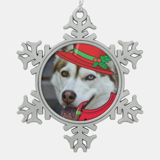 Cute Siberian Husky Santa Ornament (Voorkant)