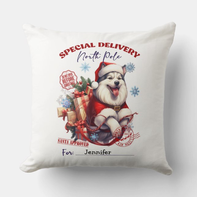 Cute Siberische Husky Kerst Dekenkussen Kussen (Voorkant)