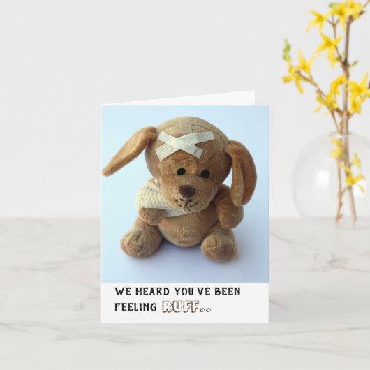 Cute Sick Teddy Dog Get Well Card Kaart (Gele Bloem)