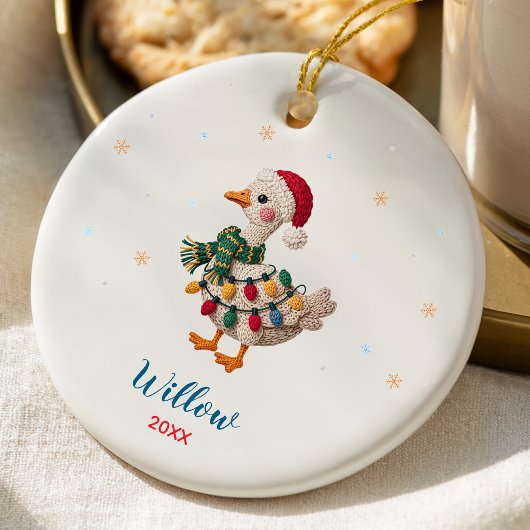 Cute silly goose christmas lights custom keramisch ornament