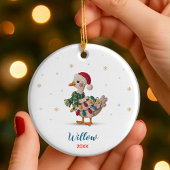 Cute silly goose christmas lights custom keramisch ornament