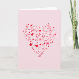 Cute Silly Goose Heart Red and Pink Valentine  Feestdagen Kaart