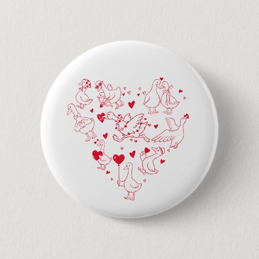 Cute Silly Goose Heart Valentine Button Pin (Voorkant)