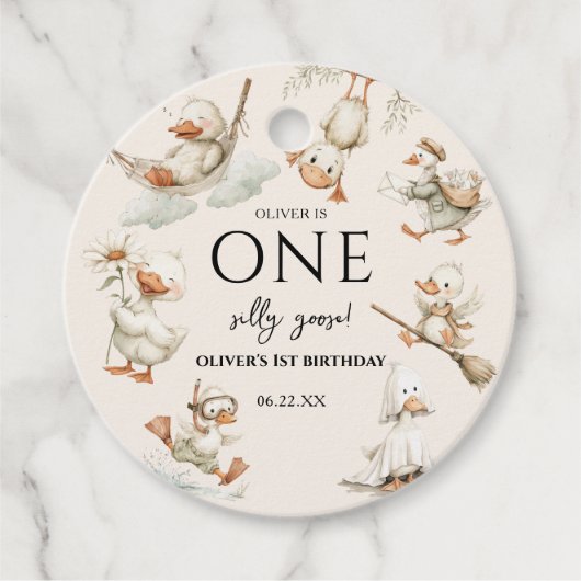 cute Silly Goose ,One Silly Goose 1st Party Bedankjes Labels (Voorkant)