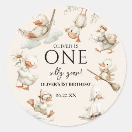 cute Silly Goose ,One Silly Goose 1st Party Ronde Sticker