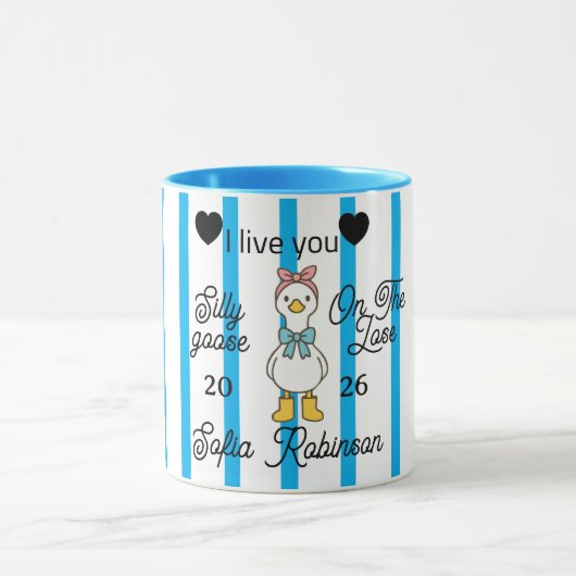 Cute Silly Goose Pink Stripe Personalized Mug Mok (Midden)