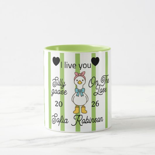 Cute Silly Goose Pink Stripe Personalized Mug Mok (Midden)