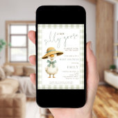 Cute Silly Goose Sage Gingham Baby Shower Kaart