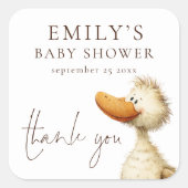 Cute Silly Goose Thank You Baby Shower Vierkante Sticker (Voorkant)