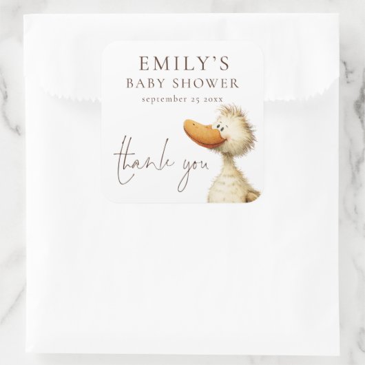 Cute Silly Goose Thank You Baby Shower Vierkante Sticker (Tas)