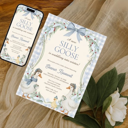 Cute Silly Goose Waddle Into Winter Baby Shower Kaart