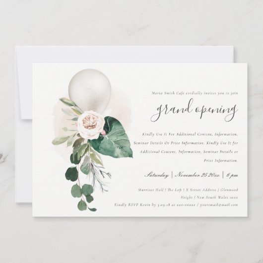 Cute Silver Balloon Floral Grand Opening Invite Bedankkaart (Voorkant)