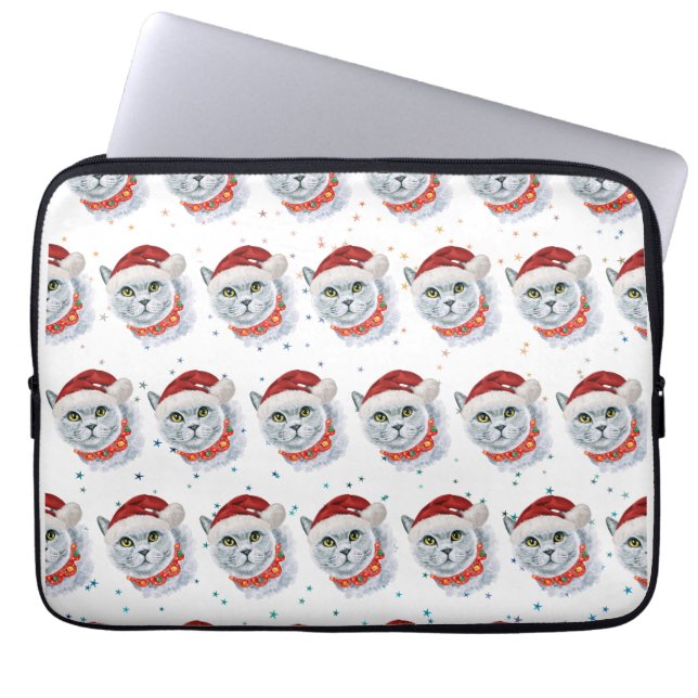 Cute Silver Cat met Kerstmis Laptop Sleeve (Voorkant)