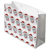 Cute Silver Cat with Santa Hat Christmas Groot Cadeauzakje (Achterkant Gekanteld)