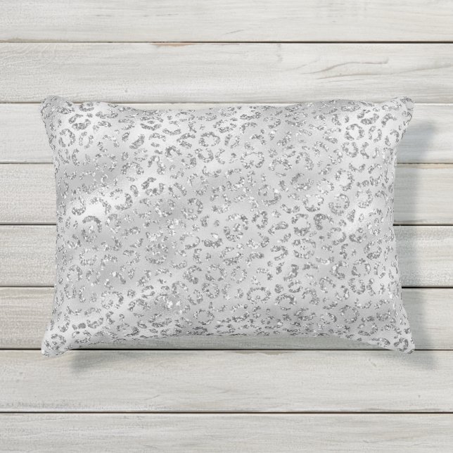 Cute Silver Cheetah Leopard Skin Print Patroon Buitenkussen (Voorkant)