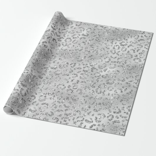 Cute Silver Cheetah Leopard Skin Print Patroon Cadeaupapier (Uitgerold)
