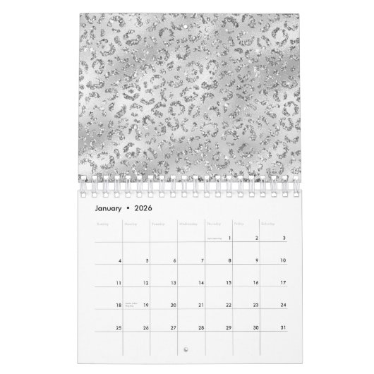 Cute Silver Cheetah Leopard Skin Print Patroon Kalender (Jan 2026)