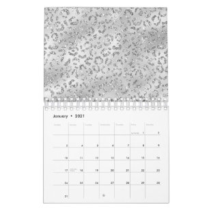 Cute Silver Cheetah Leopard Skin Print Patroon Kalender