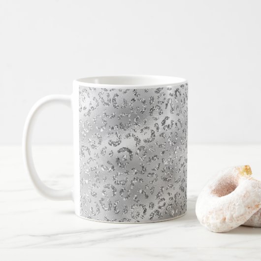 Cute Silver Cheetah Leopard Skin Print Patroon Koffiemok (Met donut)