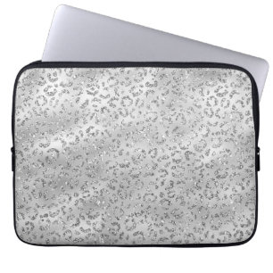 Cute Silver Cheetah Leopard Skin Print Patroon Laptop Sleeve