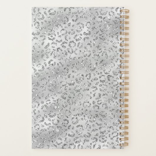 Cute Silver Cheetah Leopard Skin Print Patroon Planner (Achterkant)