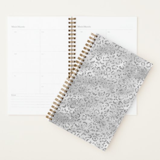 Cute Silver Cheetah Leopard Skin Print Patroon Planner (Display)