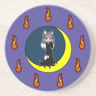 Cute Silver Fox Girl (Kitsune) Zandsteen Onderzetter